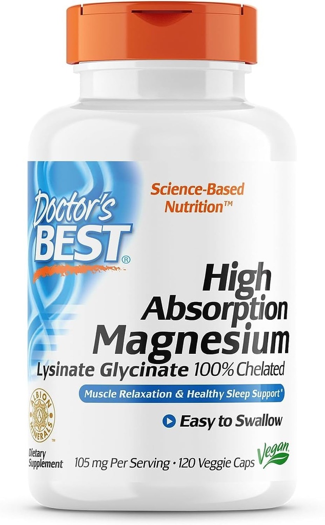 Ārsta labākais augsta absorbcija Magnija glikolāts Lysinate 100% Chelated, Non-GMO, Vegan, 120 Veggie kapsulas (1. iepakojums)