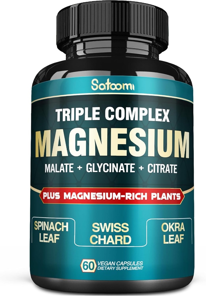 Tīrs magnija glicināts 500 mg kapsulas - augsta absorbcija ar trīskāršu magnija papildinājumu kompleksu ar glicinātu, malātu, citrāts - atbalsts sirds, locītavas un smadzenes - 60 Vegan Pillas