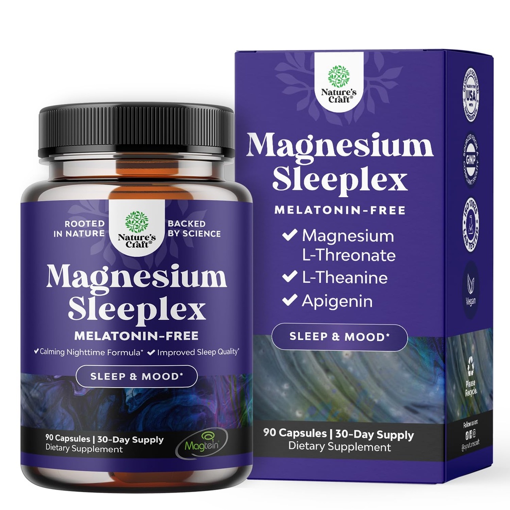 Augsta absorbcija Magnija miega papildinājums - Atpūtas atbalsts Magteīns Magnija L-treonāts un apigenīns Teanīns miegam un atpūtai sievietēm un vīriešiem - Mg L-treonāts Melatonīns Bez miega palīglīdzeklis - 90 Ct