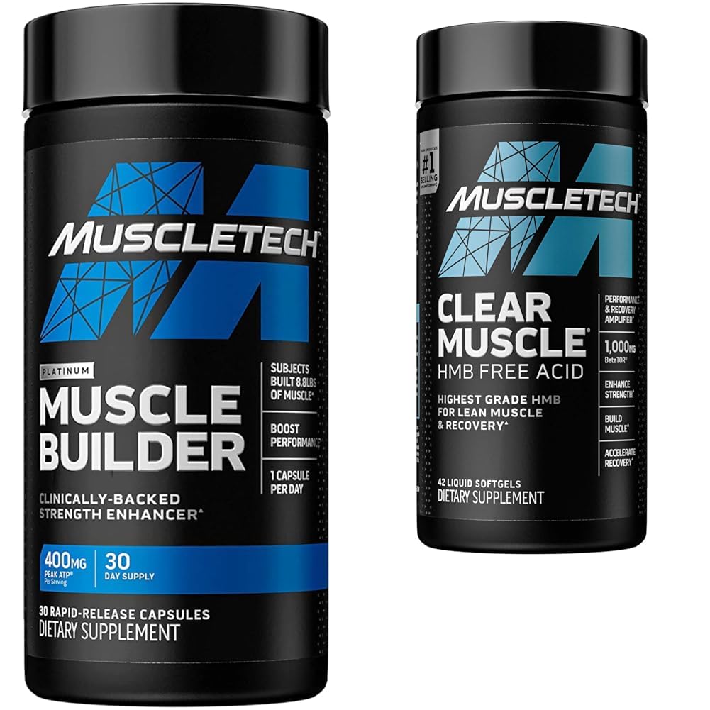 MuscleTech Muscle Builder with Peak ATP and Clear Muscle with HMB, Muskuļu veidošanas papildinājumi vīriešiem un sievietēm, 30 + 42 Skaits