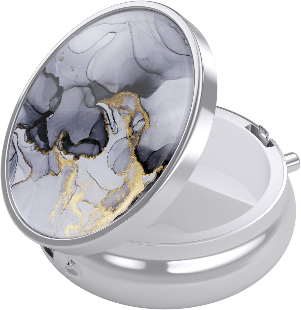 Nipichsha Pill kaste, maza piltuve Case Purse & Pocket, Cute Travel Medicine Organizators, Portable Medicine Konteinera turētājs turēt vitamīnus, zāles, zivju eļļa & Papildinājums, Gray Marble