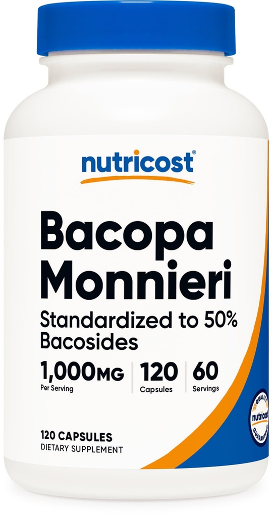 Nutricost Bacopa Monnieri 1 000mg, 120 kapsulas (60 Servē) - ne-GMO, bez lipekļa un veģetārietis Draudzīgi