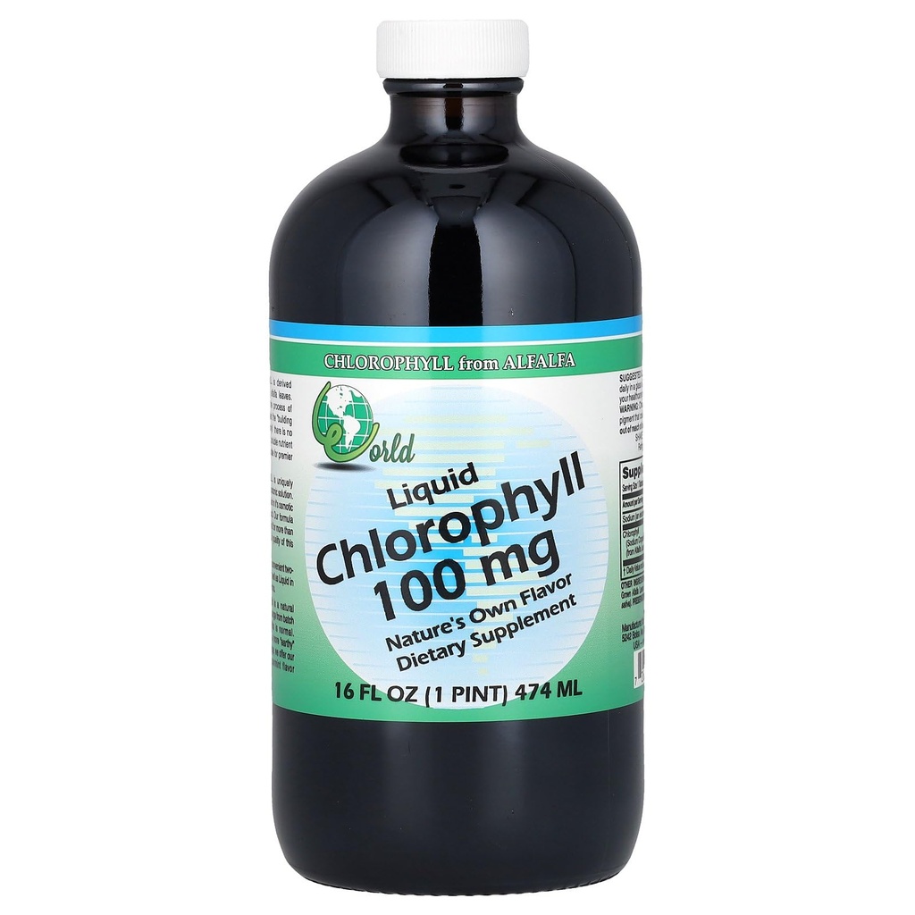 World Organics Hlorofila papildinājums Šķidrumi, 100 mg, 16 Ounce, 16 Fl Oz (1. iepakojums)