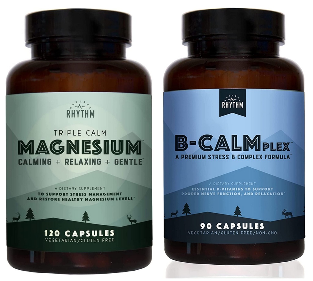 Dabīgais ritms Kaļķakmens - Trīskāršs kalms Magnijs 150mg, 120 Kapsulas + B-KALMplekss, Unikāls B vitamīna maisījums, 90 kapsulas
