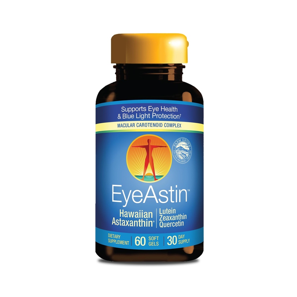 EyeAstin, BioAstin Hawaiian Astaksantīns ar luteīnu un zeaksantīnu, atbalsta acu veselību Protams, 60 grāfs