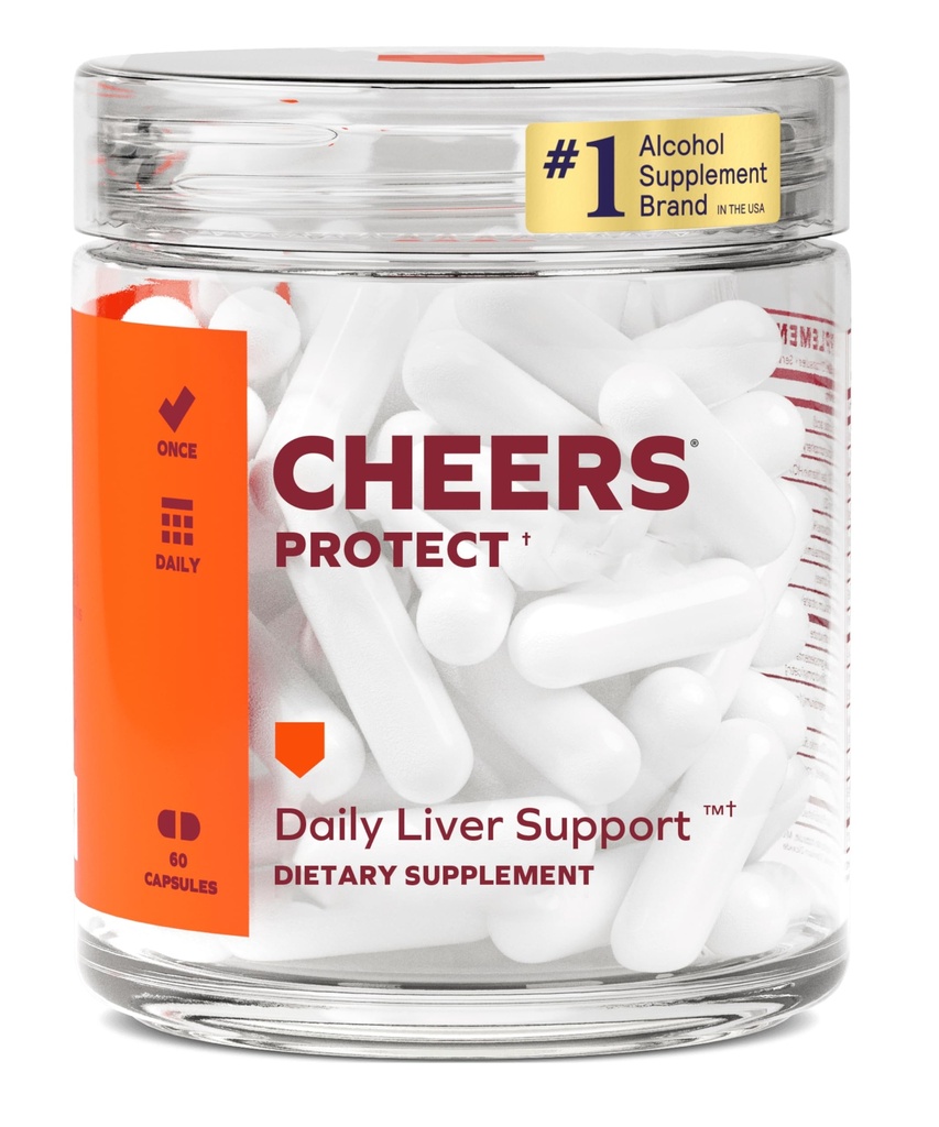Cheers Protect י Ikdienas Aknu Papildinājums Dzērieni ar L-Cysteine + DHM ; Palielināt Glutationa Līmeņi ; 30 Devas; Cisteīna, Dihidromiricetīna, Piena Thitle, Prickly Pear, B-Vitamins, Ingvers