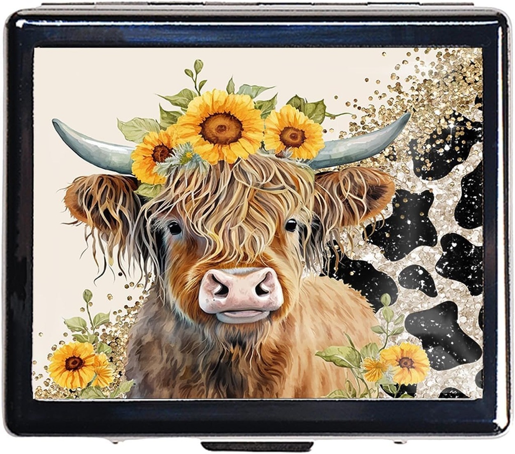 7 dienas Chromed Shiny Silver Pill organizētājs ar spoguli iekšpusē ir 8 atsevišķi iecirkņi Taisnstūris 7 dienas Pill Box Case (Highland Cow)