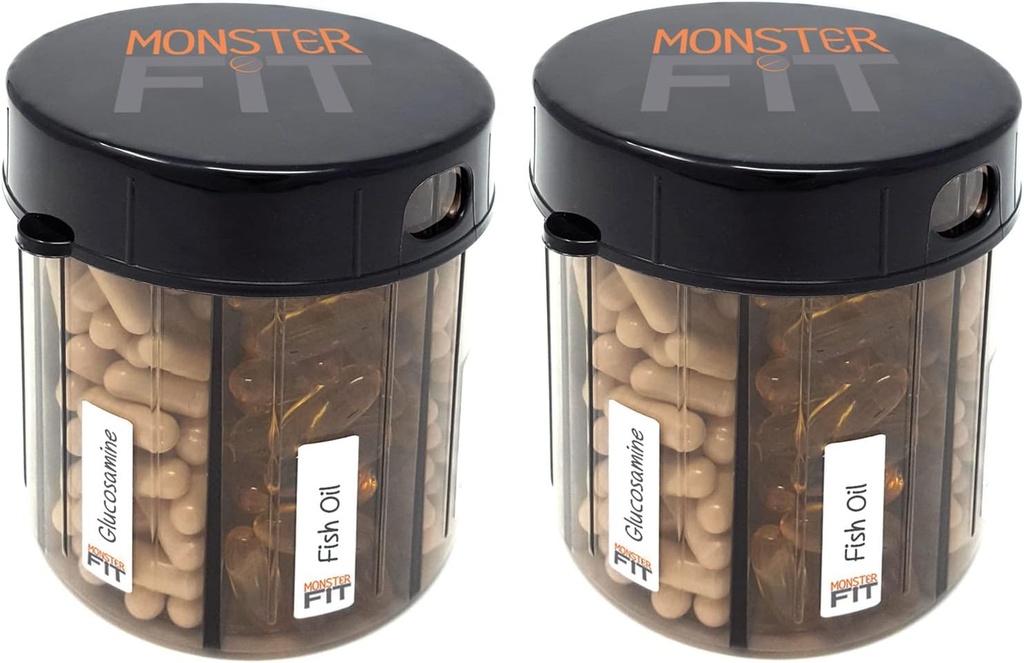 Monster Papildinājums Zāles Pill Dispenser ar iecirkņa etiķetes - Extra Large Pill Konteinera Pudeļu rokturi Gandrīz jebkurš papildinājums - Viegli iztikt (Monster Fit - 2 Pack)