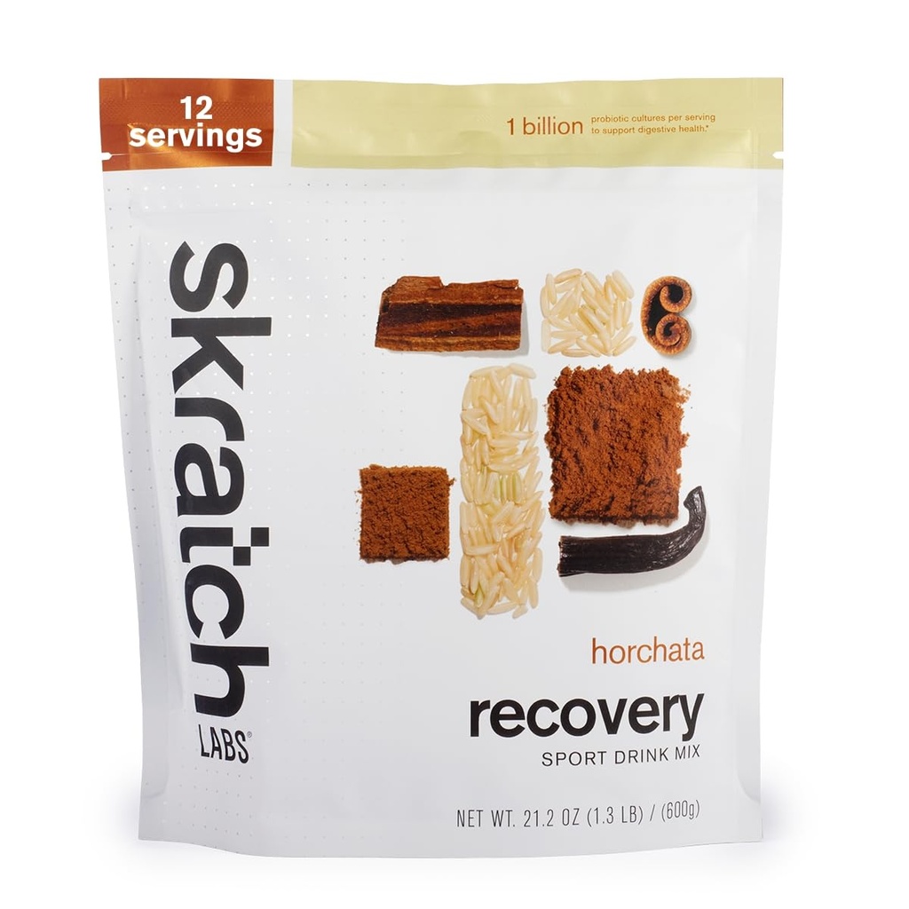 Skratch Labs Post Workout Recovery Drink sajauc ar Horchata, (21,2 oz, 12 Servings) ar pilnīgu piena olbaltumvielu kazeīna un sūkalu un probiotikas, bez lipekļa, Kosher, veģetārietis