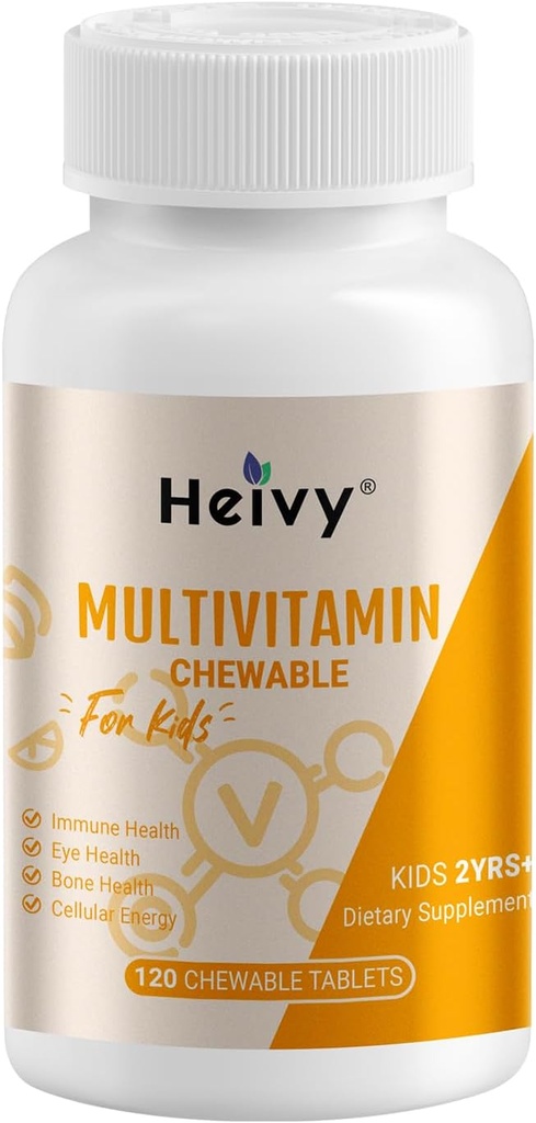 Heivy Toddlers Multivitamīni, Kids Košļājams vitamīns D3, C, vitamīns B12, B6, vitamīns A, E un cinks Imūnsupporta un veselības, 120 košļājamās tabletes