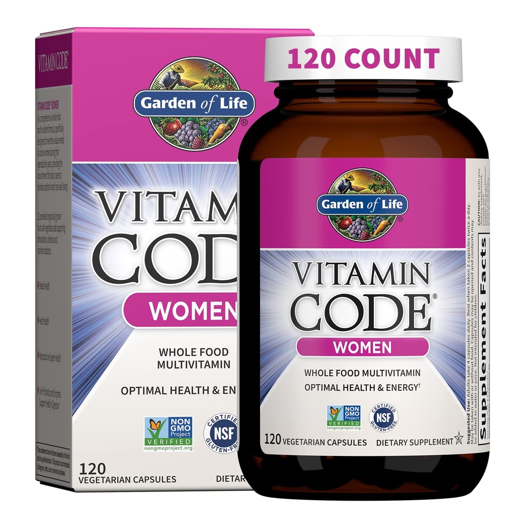 Dārzs dzīvības Multivitamīnu sievietēm, Vitamīnu kods Sieviešu Multi - Vesela pārtika Sievietes Multi Vitamīni, Dzelzs, Folijskābe, A vitamīns un Probiotikas sievietēm Enerģija, 120 Veģetāriskās kapsulas