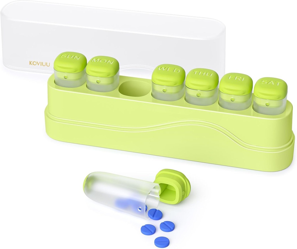 Katru nedēļu Pill organizētājs 1 laiks dienā, KOVIU Noņemamu Pill Box 7 diena, Portable Travel Pill Case, Once Daily Medication Container Holder, Week Pillbox Dispenser Vitamīnu medicīnas papildinājums, Green