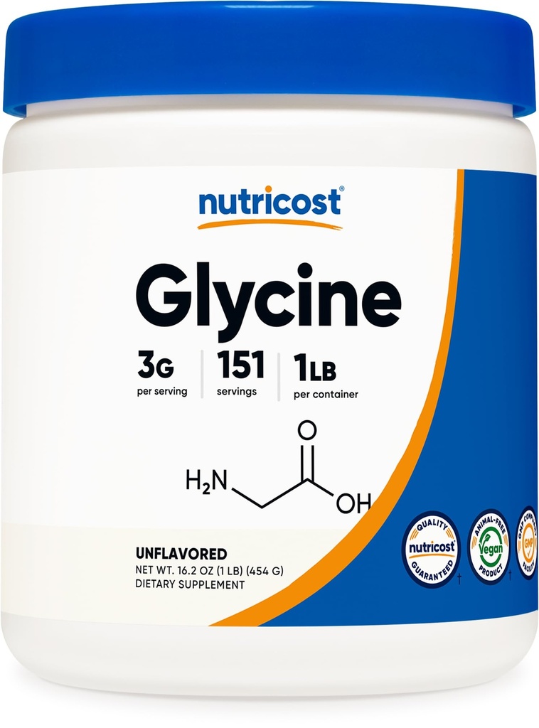 Nutricost Glicīna pulveris 1lb - bez GMO, bez lipekļa