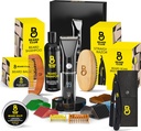 Bārda kluba vīriešu kopšanas komplekts ar profesionālu bezkorda elektrisko uzlādējamo matu un Mustache/Beard Trimmer, taisnā Edge Razor, Shampoo, Balm, Brush & Comb dāvanu komplektu