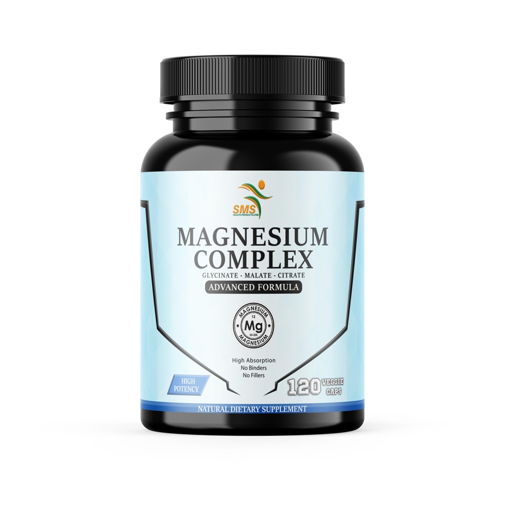 Magnija kompleksā 470mg magnija glicināta, malāta un citrāta muskuļiem, nerviem, & enerģijai; augsta absorbcija; vegāna, ne-ĢMO; 120 kapsulas