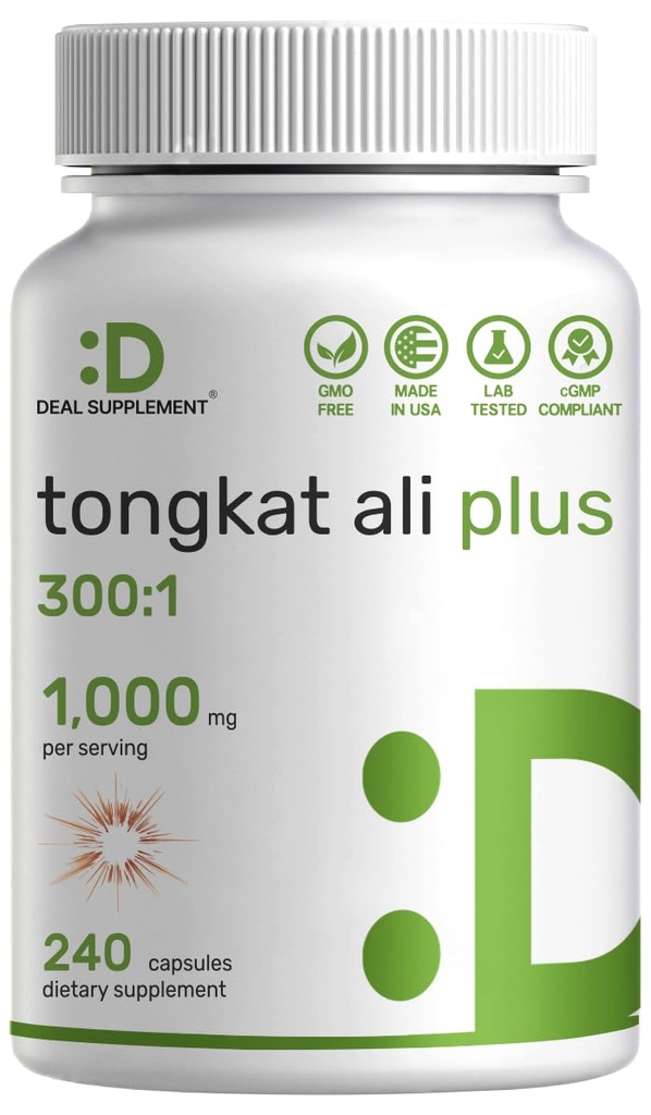 Tongkat Ali ekstrakts 300:1 ar Horny Kaza Weed 1,100mg – Indonēzijas Longjack Eurycoma Longifolia Saknes – Extra Strength Augu papildinājums enerģijai