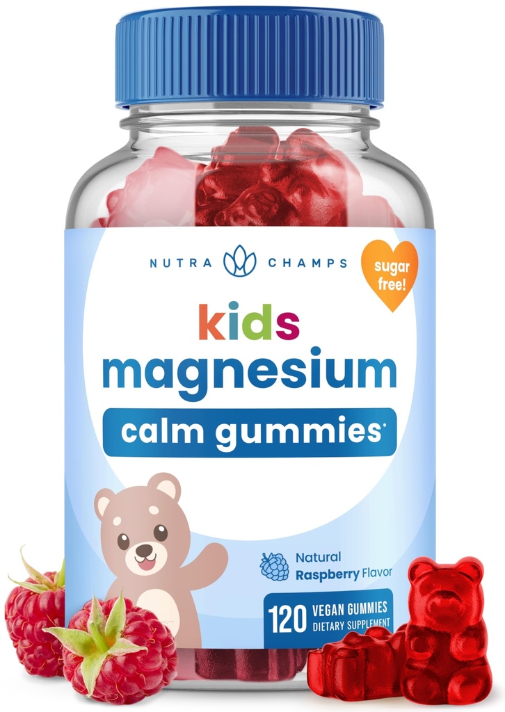 NutraChamps 120 Bērni Magnija Gumijas - bez cukura nomierinošs magnija Gumies bērniem - 4 mēnešu piegādes - atbalsta kaulu veselību, miega - magnija citrāts bērniem papildinājums
