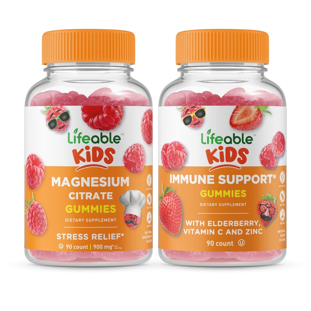 Sadzīves magnija Kids + Imūnsupporta bērni, Gumijas Bandle - Great Tasting, Vitamīnu Papildinājums, Bez lipekļa, Bez ĢMO, Košļājamā gumija