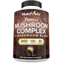 Nutrivein Premium Sēnes Papildinājums 2600 mg- Pudele 120 Kapsulas- 11 Nootropais sēņu komplekss - Lion's Mane, Cordyceps, Chaga, Reishi, Turkey Tail,Maitake,Shiitake, Agaricus, White Button, Oyster