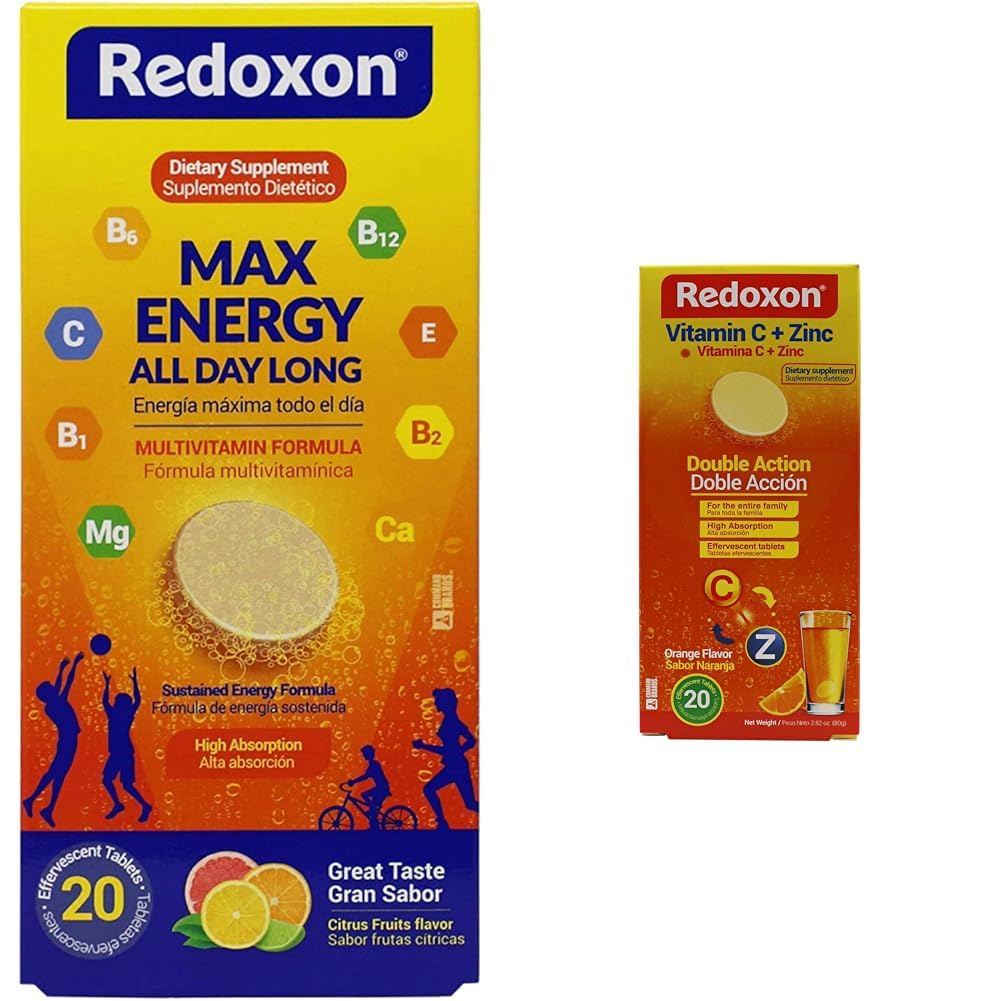 Redoxon Max Energy Citrus Putojošās tabletes Imūnās atbalsta paka C vitamīns C Cinka putojošās oranžās imūnās atbalsta tabletes