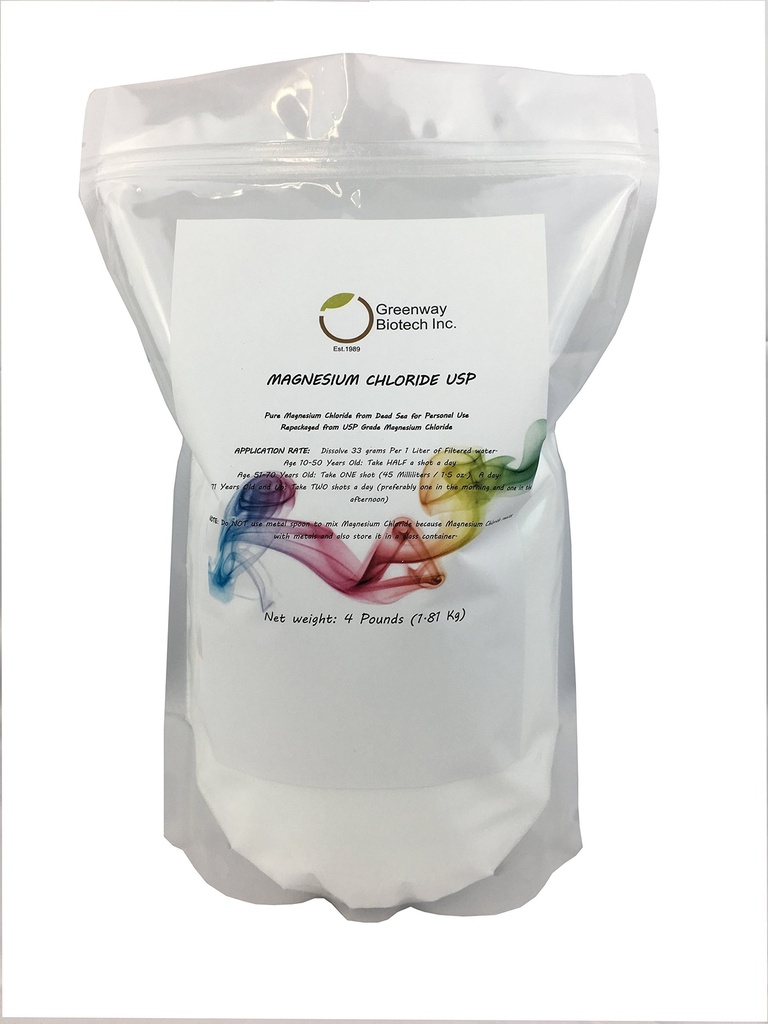 Greenway Biotech, Inc. Magnija hlorīda USP Papildinājums 100% Pārtikas Cloruro de Magnesio Comestible Powder (Pharmaceutical Grade) - (4 gabali)