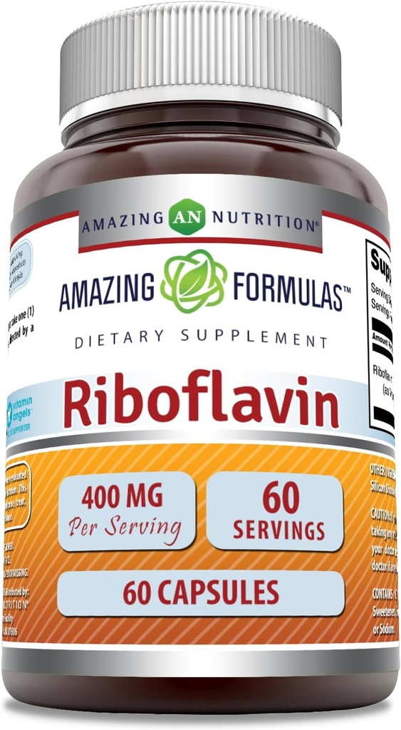 Amazing Formulas Riboflavīns (B2 vitamīns) Papildinājums - 400 Mg uz vienu Kalpošanu - 60 Kapsulas - ne-GMO - bez lipekļa - izgatavots ASV