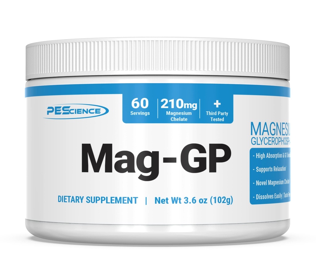 PEScience Mag-GP, magnija glicerofosfāta helāta pulveris, 60 Kalpojumi, Augsta Absorbcija, Uzlabots miegs, Kalšana, Stress Relief & Kramp atbalsts vīriešiem un sievietēm
