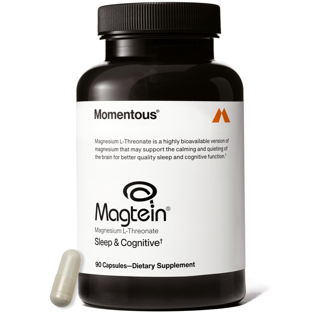 Momentozs Magtein Magnein L-Threonate - Smadzeņu un atpūtas atbalsts papildinājums - Palielina kognitīvās funkcijas un miega kvalitāte - NSF Sertificēts sportam -145 mg - 30 Kalpo