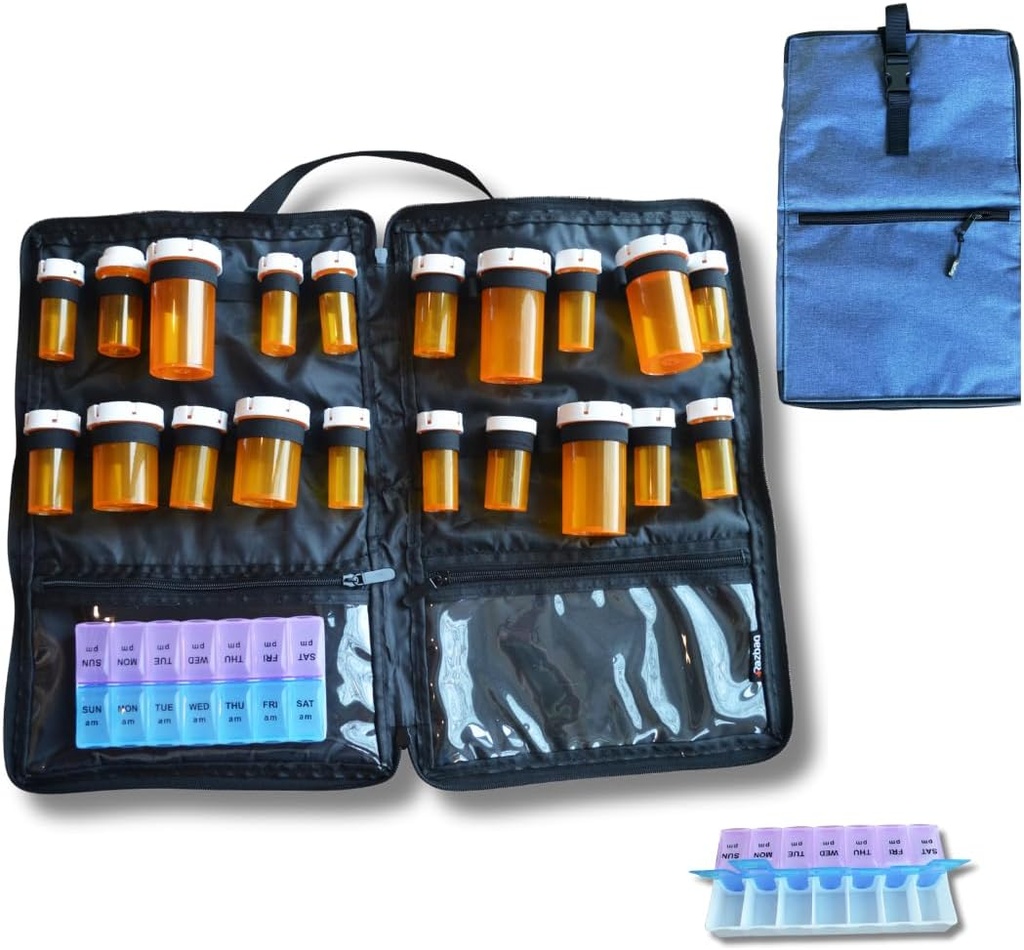 Travel Medicine Bag – Medicine Travel Bag & Organizators – Secure Bag Medicine Ceļot ar slēdzamiem rāvējslēdzējiem – Plaša Medicine uzglabāšanas soma priekš receptes, Pills, un medicīnas piederumi, Blue