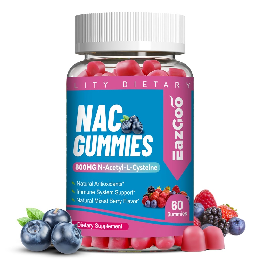 NAC Gummies 800mg, N-Acetyl Cysteine papildinājums, NAC papildinājums Imūnās sistēmas un antioksidants, ne-GMO, bez glutēna, Vegan - 60 skaitļi