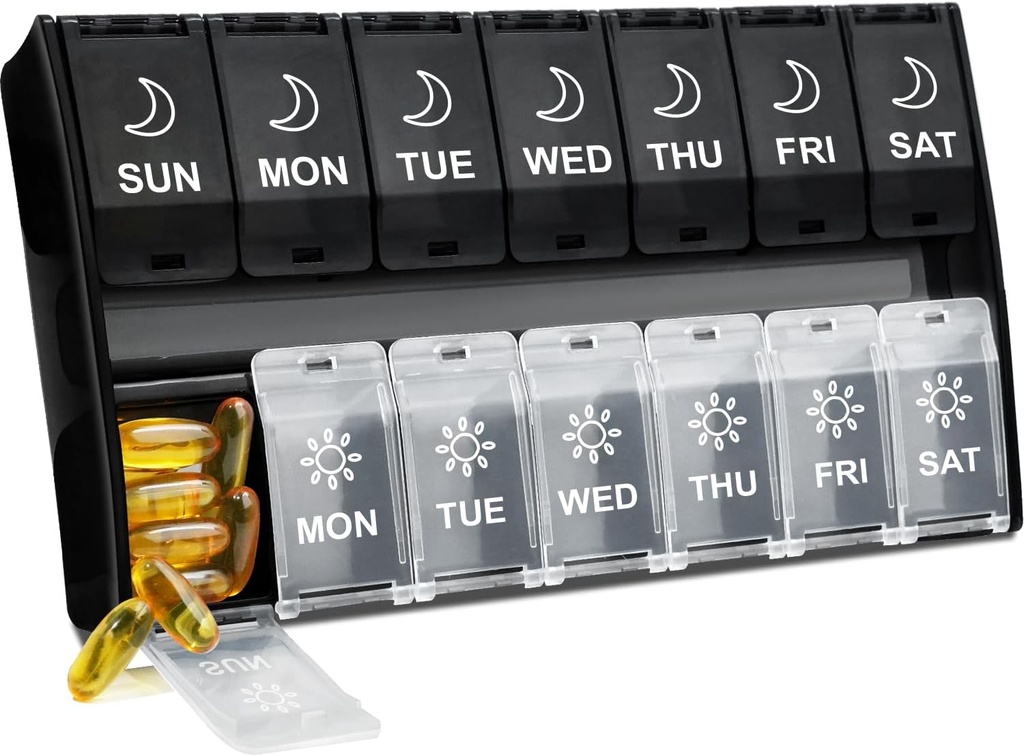 XL Large Pill organizētājs 2 reizes dienā, Weekly Am Pm Pill Box with Hinged Lids, 7 Day Medicine Vitamīnu Pill Case, Daily Pill Container, Big Medication Organizators papildināšanai