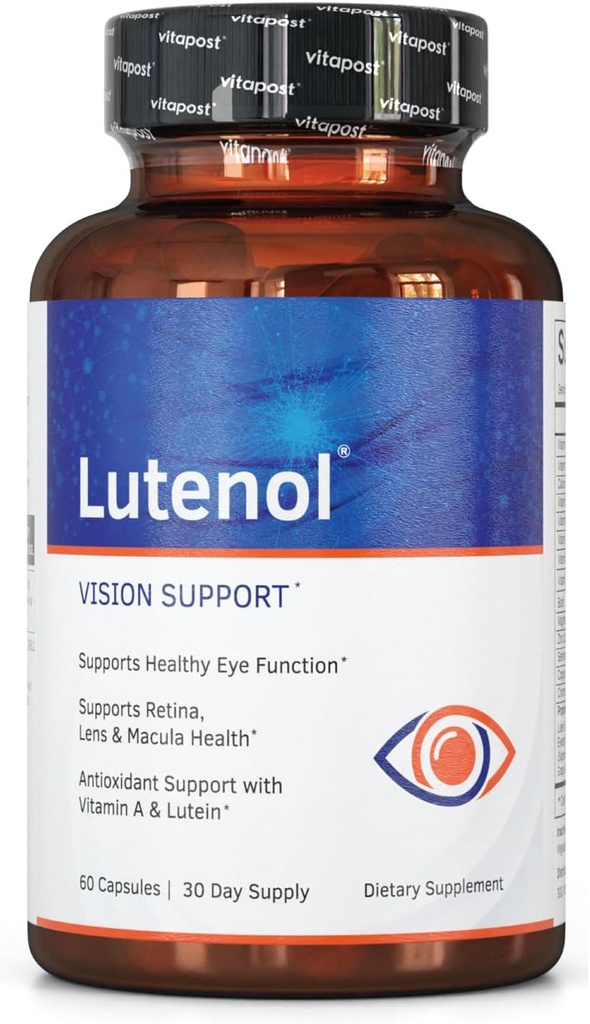 Natural Vision Support Papildinājums ar acu vitamīniem, luteīnu un zeaksantīnu, A vitamīnu un cinku, lai atbalstītu tīklenes, lēcas un Macula veselību. 60 Kapsulas
