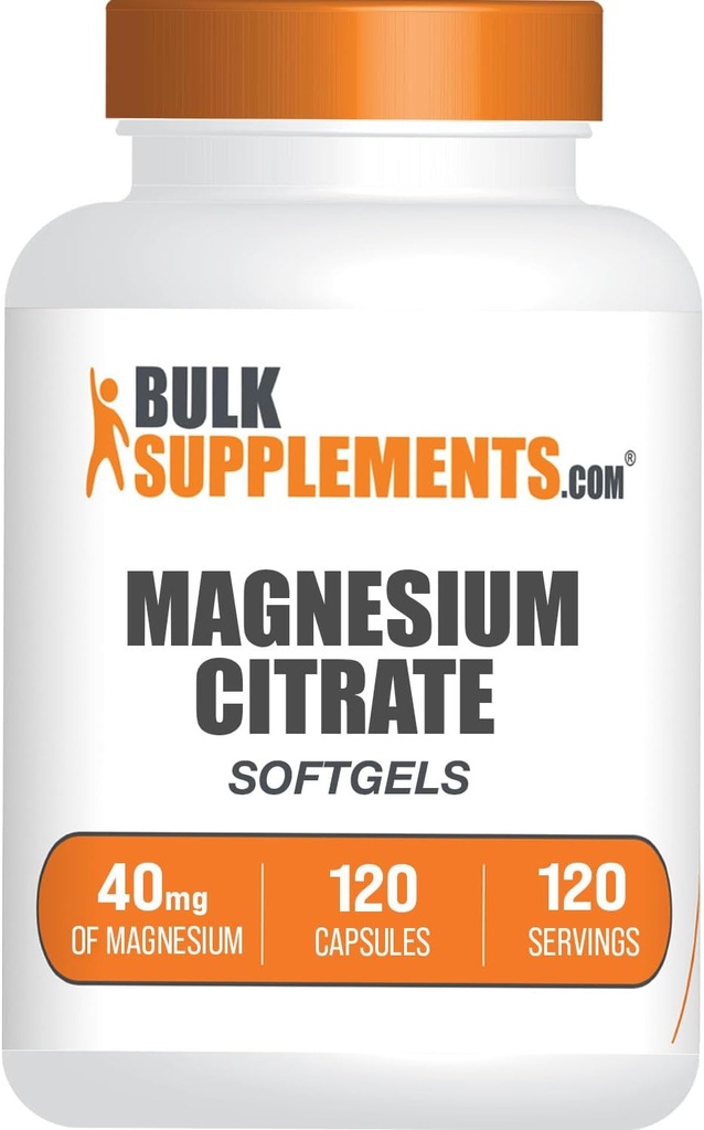 BulkSupplements.com Magnija citrāts Softgels - Magnija papildinājums, Magnija citrāts Papildinājums - nesatur lipekli, 1 Softgel per Servē (40mg magnija), 120 Skaits (1. iepakojums)