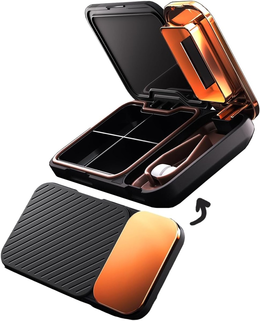 MURRI&MURRDI Pill organizētājs un krušeris, pārnēsājams Pill Splitter un Cutter, Medicīna Case 4 šūnas Vitamīnu dispensera turētājs (D Black)