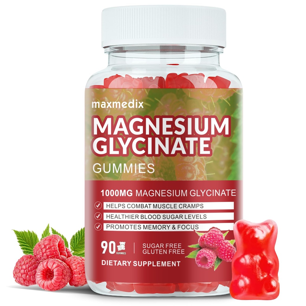 Magnijs Glicināt Gumijas 1000mg, bez cukura magnija Kālija piedevas Košļājams pieaugušajiem ar L-Threonate miegam, Ķermeņa atbalsts un relaksācija,90 Aveņu Gumijas