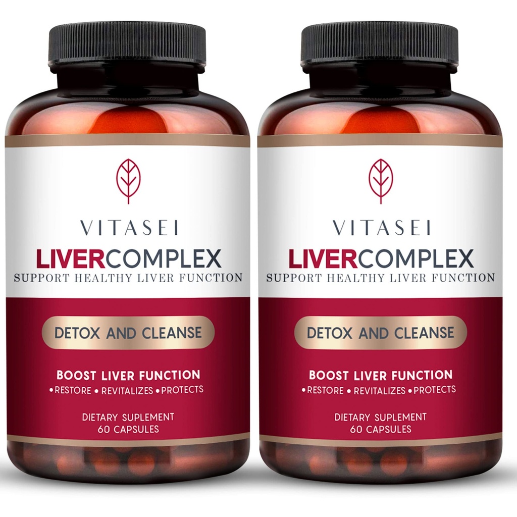 VITASEI Aknu tīrīt Detox & Remonts, aknu komplekss W/Milk Thistle Extract, Garcinia, Curcumin C3, Atbalsts augu uztura bagātinātājs, Detox Formula sievietēm un vīriešiem, 60 kapsulas (iepakojums no 2)