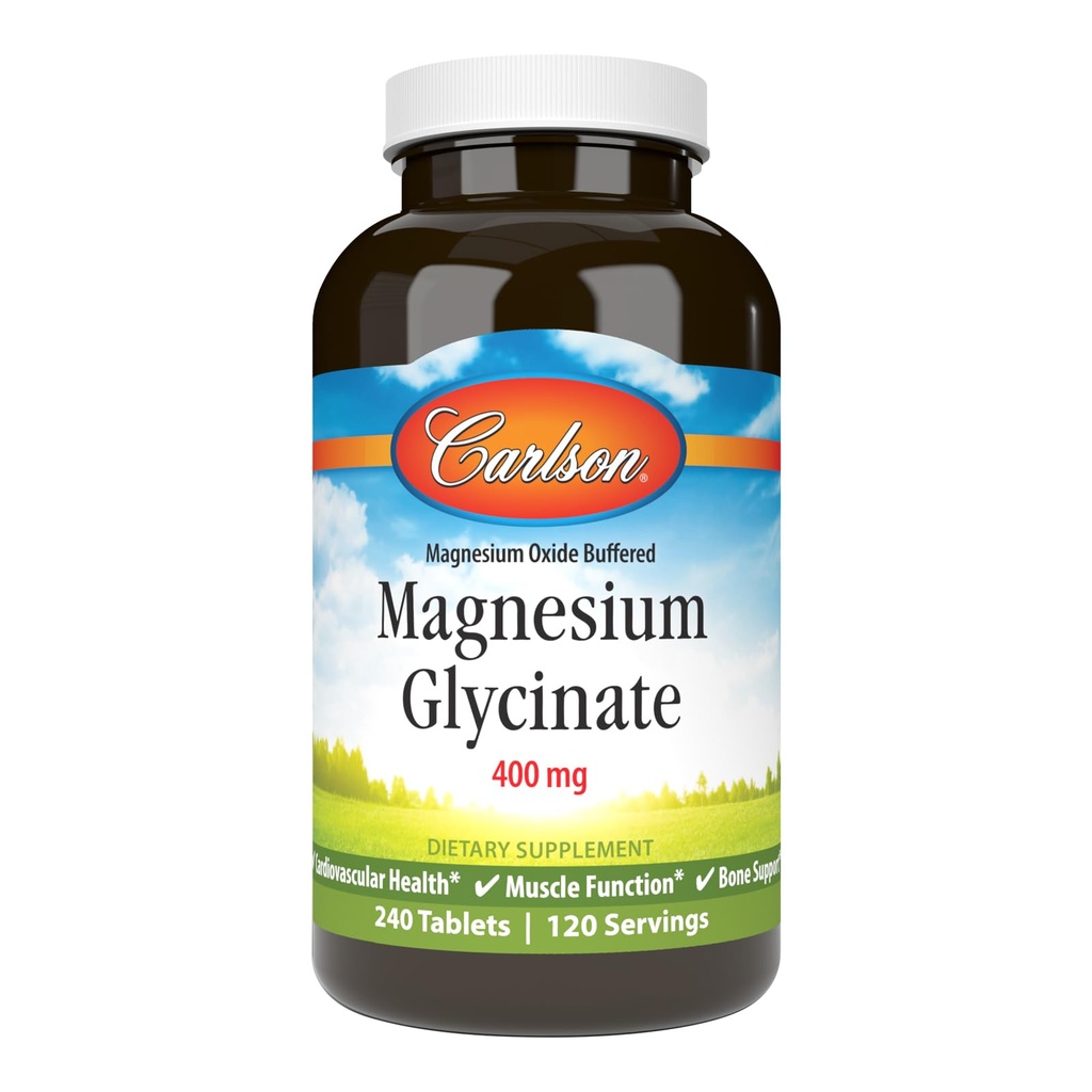 Carlson - magnija glicinate, 200 mg, Superior Absorbcija, sirds veselība, muskuļu funkcija, kaulu balsts, 240 tabletes