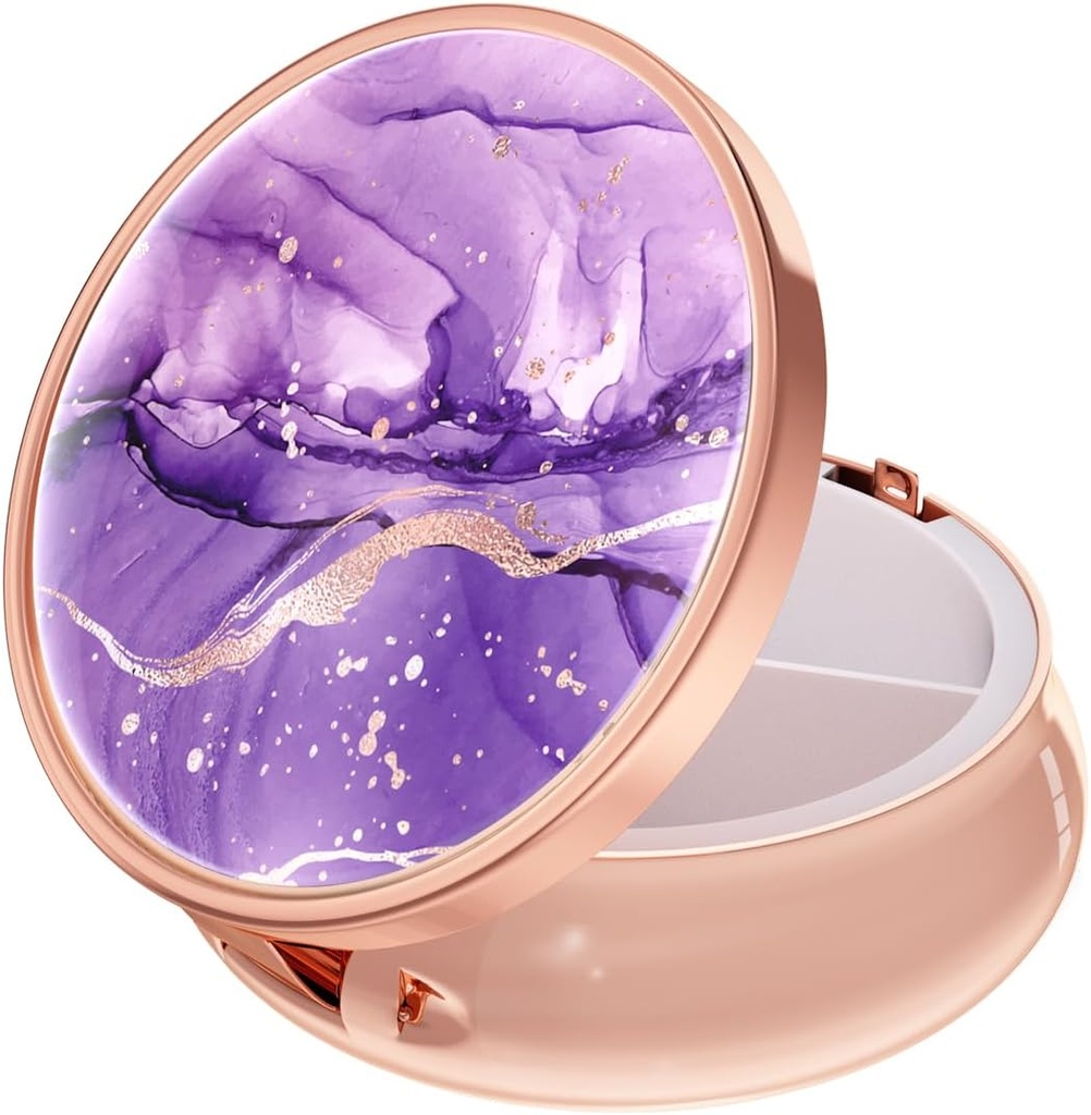 Rouidr Pill Box, 3 iecirkņu Medicine Pill Case, Small Metal Travel Medicine Box Purse & Pocket, Rose Gold, Purple Marble