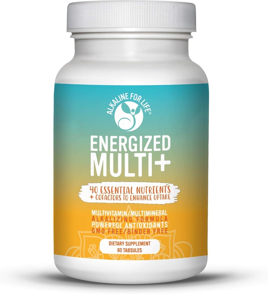 Energizēts Multivitamīns ar 40 pilnībā bioloģiski pieejamiem barības vielām B komplekss Vitamīni, D vitamīns, C vitamīns, K vitamīns, cinks, kvercetīns, kalcijs, magnijs alkalizējošās formās - 180 tabs