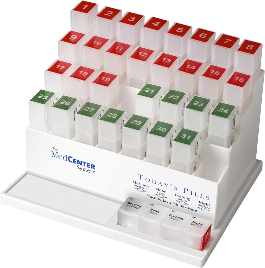 Medcenter Mēneša Pill Box organizators, 4 reizes dienā, Liels 31 Ikdienas Pill Gadījumi ar iecirkņiem vitamīnu, papildinājumi, Zāles, 31 Day Pill Organizators