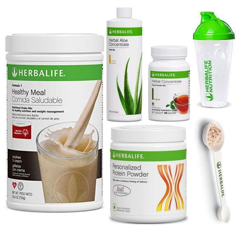 Herbalife Shake Healthy Male Kit -- Cookies and Cream Formula 1 + Herbal Aloe (Mango) + Herbal Tea koncentrāts + Olbaltumvielu pulveris + Shaker Cup & Spoon