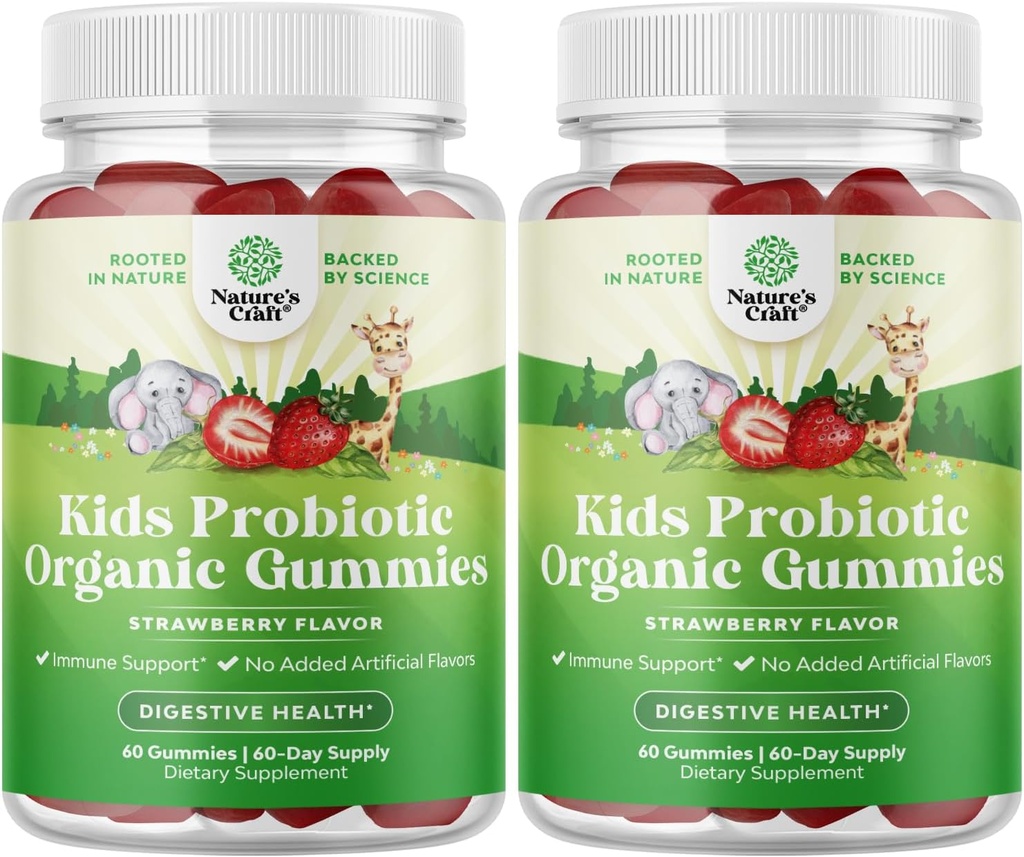 Dabas Draft USDA Organic Probiotic Gummies bērniem - Vegan Non-GMO Kids Probiotic Gummy Vitamīnu Immunity un gremošanas veselība - Gentle 2.5B KVV Organic Probiotics Zemeņu Flavor (4 mēneši)