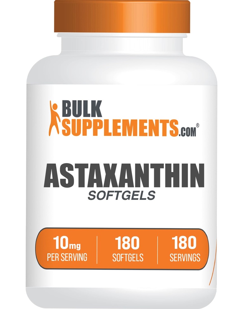 BulkSupplements.com Astaksantīns Softgels - Astaksantīns Papildinājumi, Antioksidants Avots - bez lipekļa, 1 Softgel per Serving (10mg), 180 Grāfs (1. iepakojums)