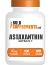 BulkSupplements.com Astaksantīns Softgels - Astaksantīns Papildinājumi, Antioksidants Avots - bez lipekļa, 1 Softgel per Serving (10mg), 180 Grāfs (1. iepakojums)