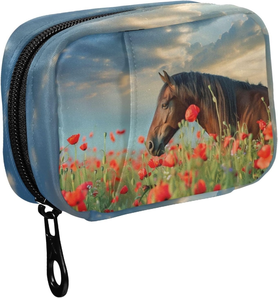 Fustylead Mane Zirgs Popy Puķu Laukā un Sky Pill Organizatora Case with Zipper 2 Reizes Diena vitamīnu un papildinājumu, 7 Dienas ceļojumu organizētāja Medicīna Case