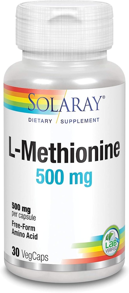 SOLARAY L-metionīns - brīvā formā aminoskābe - 500 MG (30 kapsulas)
