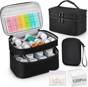 Medicīna Organizators Bag, Dubultslāņi Pill Pudele Krātuve ar 120 Pill Pouch Travel Baggies, Portable Medicine Krātuves soma tabletes, Vitamīni, Medicīniskie piederumi mājas uzglabāšanai, Pirmā palīdzība