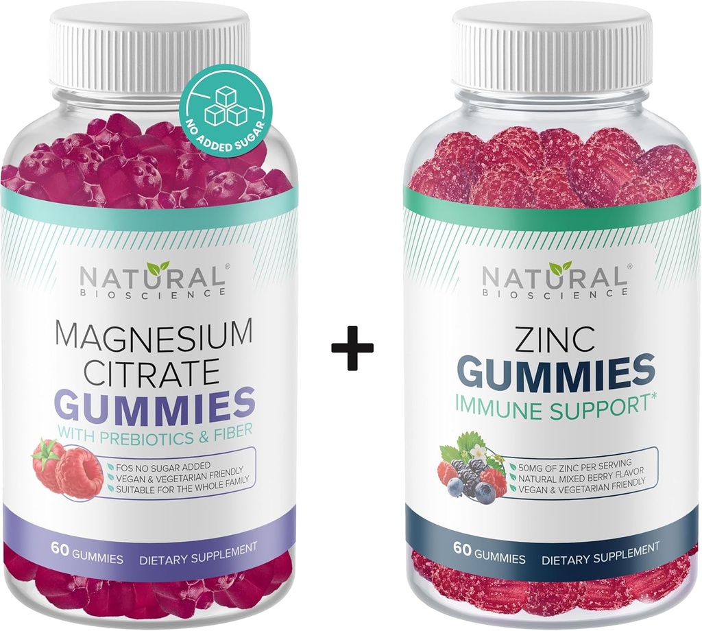 Bezcukura magnija Gumijas & Extra Strength Cinka Gummies, Vegan, bez lipekļa, nomierinošs, Relaksācija, Muskuļu veselība, Imūnsupport, ādas veselība, ne-GMO, 60 Gummy vitamīnu