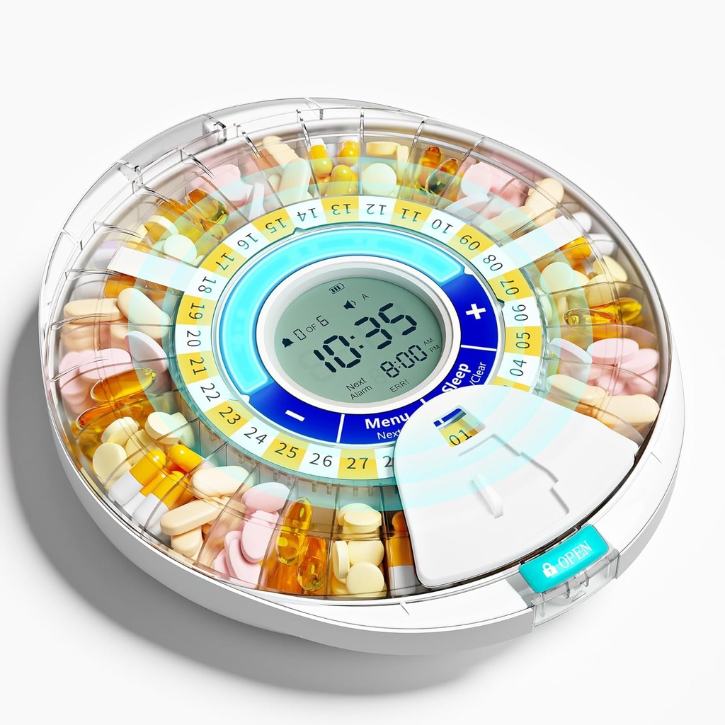 Modernizēts Automātiskais Pill Dispenser gados vecākiem cilvēkiem ar Trauksme: Smart Pill Dispenser Machine ar 28-Slot, Mix-Proof Tech & XL LCD, Uzlabota ilgizturība Daily Medicine Management