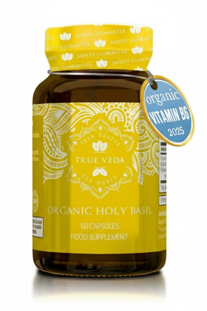 Svētās Bazilkapsulas - USDA Organiskais vitamīns B6 Kapsulas - Augsta stipruma vitamīns B6 un 2,5% Ursolskābe - Tulsi Holy Basil Leaf Capsules - Sv.